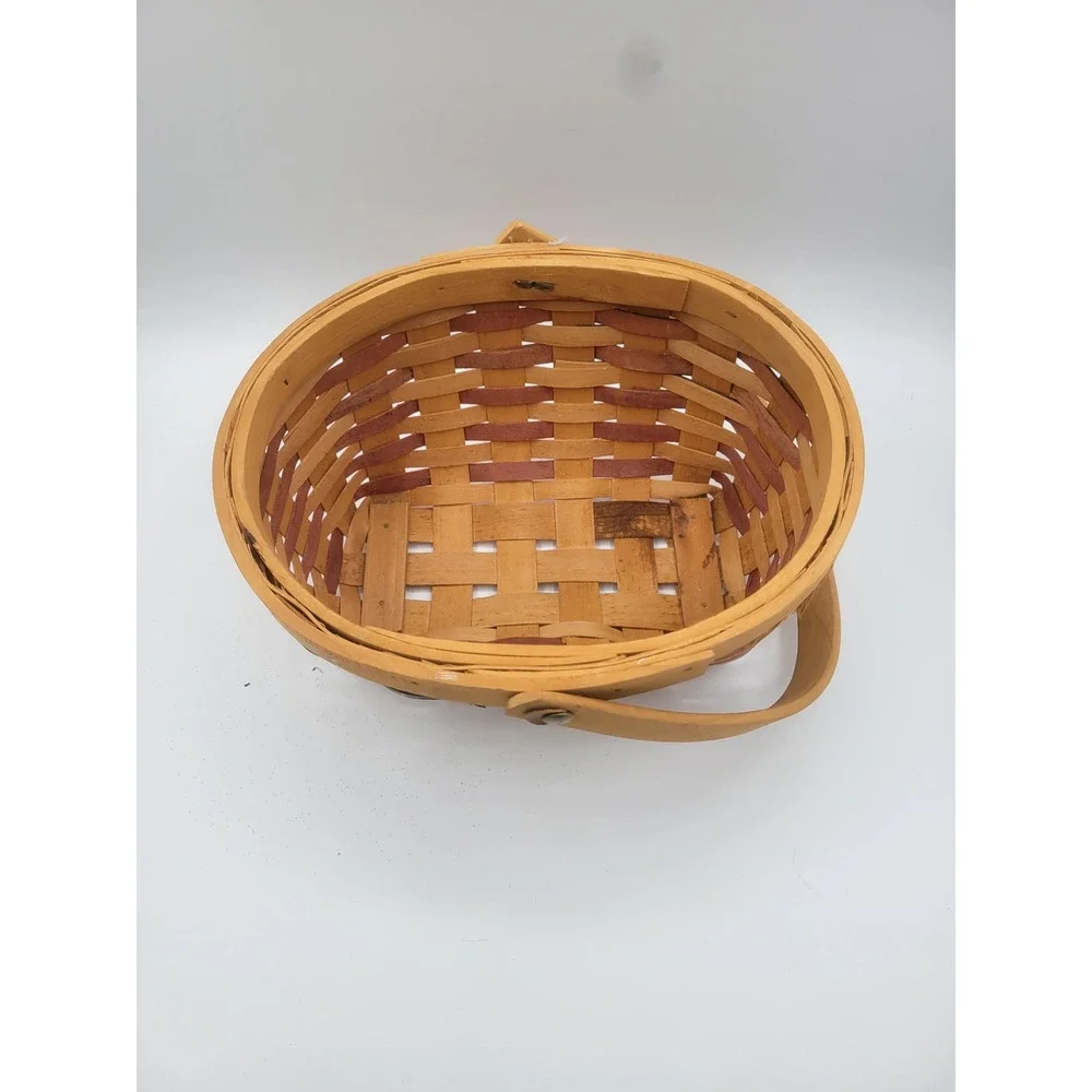 Patriotic Woven Wood Basket American Flag Stars Swing Handle Primitive Decor